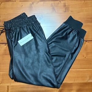 NWT Maison d’ Amelie Paris Black Leather Look Drawstring Joggers Pants! 🔥